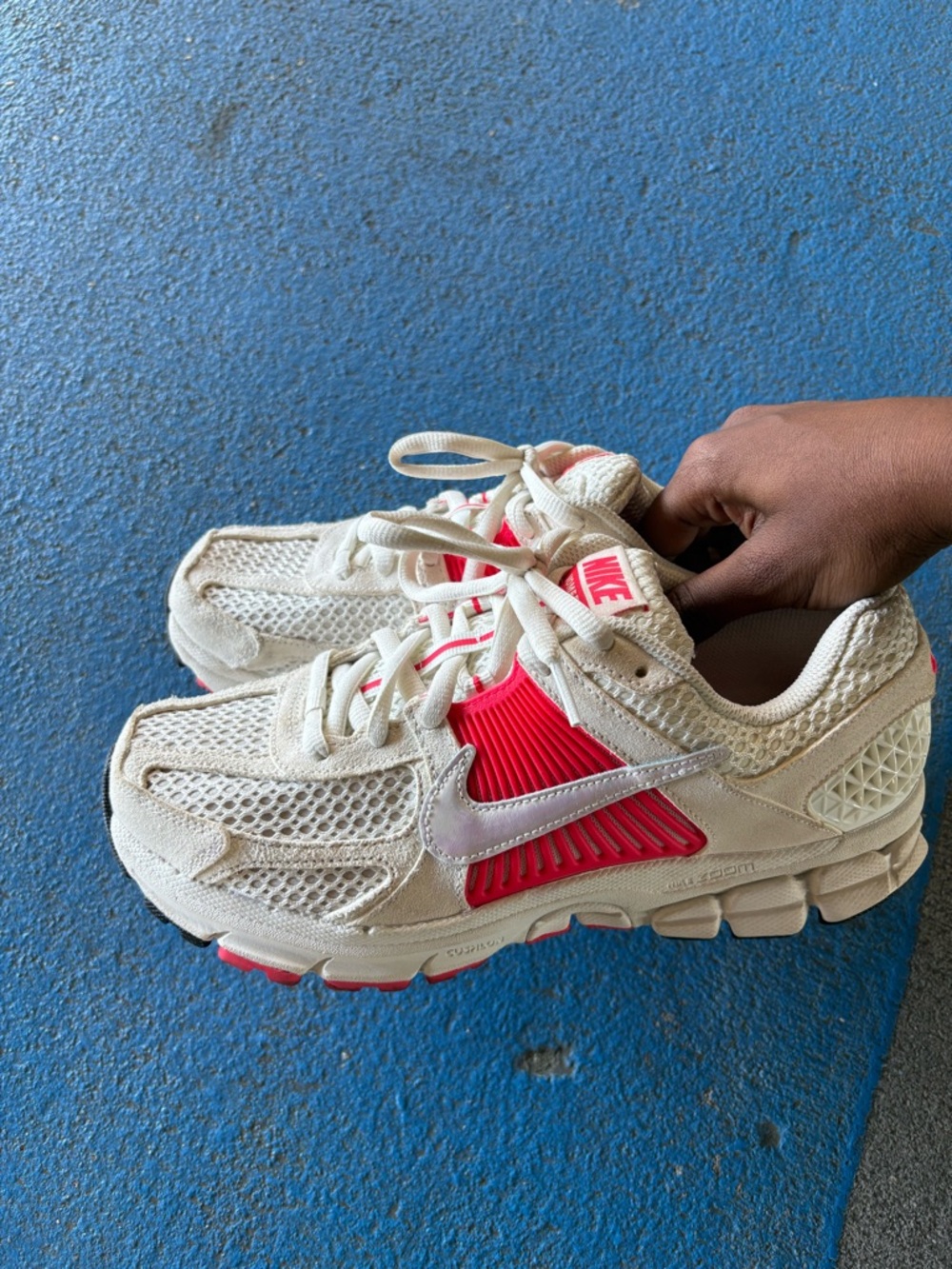 Womens White & Hot Pink Mesh Athletic Sneakers - Picture 6 of 6